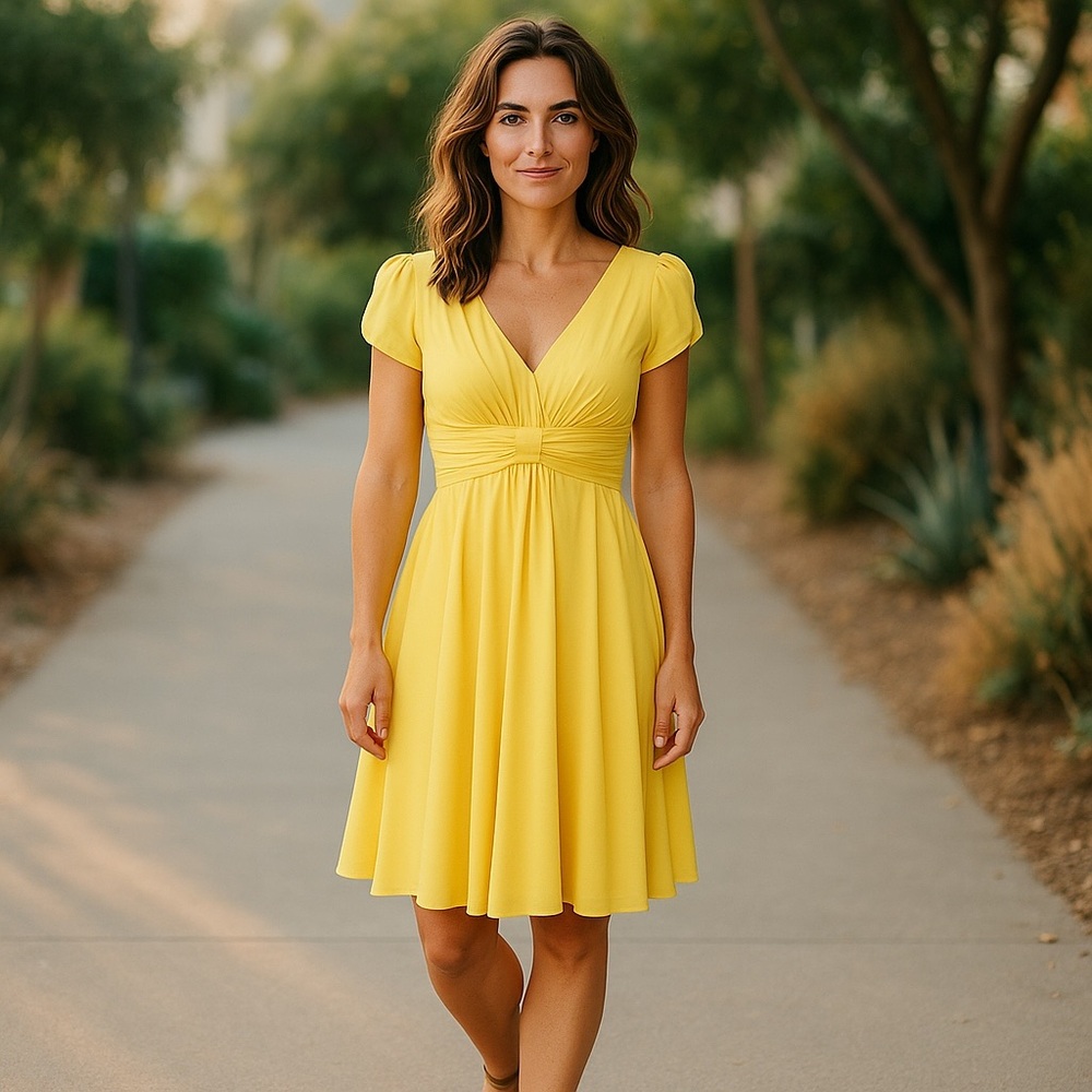 Suzi Chin for Maggy Boutique dress women's size 4 silk flowy light yellow summer